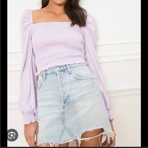 Never worn, smocked cropped top, light purple, light weight, Tonya top superdown